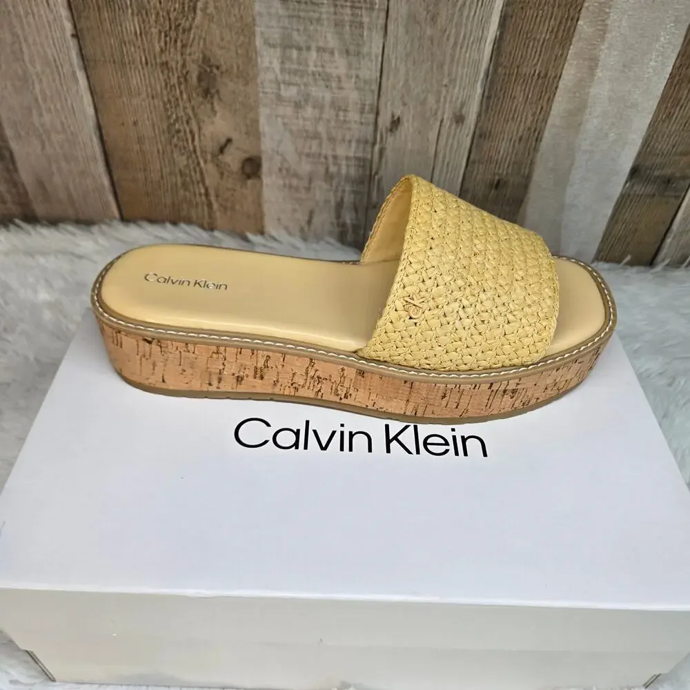 Calvin Klein Arzelia2 Women's Slip-On Natural 32mm Cork Sole Sandal 8 NIB
